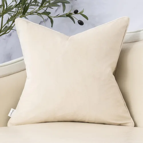 Miniatura 2 de Yangest Funda de Almohada Decorativa Cuadrada Beige de Terciopelo Ondulado, Funda de Cojín Moderna con Cremallera para Sofá, Sofá de Dos Plazas
