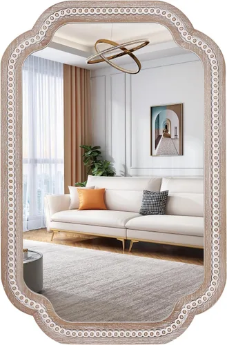 Miniatura 13 de Espejo de pared redondo de madera rústica de 24 pulgadas, espejos circulares decorativos para baño sobre fregadero, sala de estar, entrada, Estilo 2