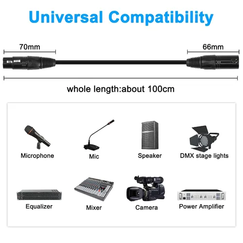 Miniatura 7 de MEIRIYFA Cable adaptador XLR DMX de 5 pines, XLR de 5 pines macho a hembra Cable de conexión equilibrado Cable de micrófono - Negro, 1M