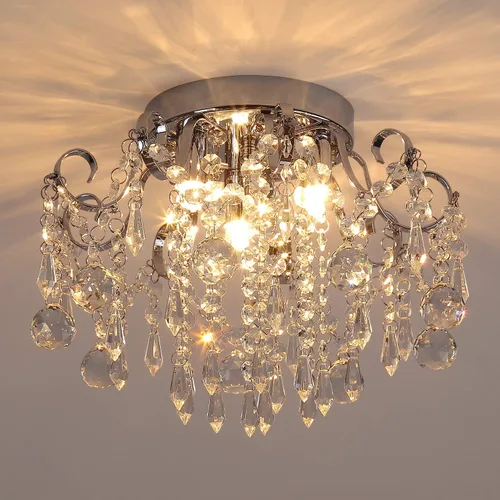 Miniatura 12 de Q&S Mini Lámpara de Araña de Cristal, Lámpara de Araña Rosa Moderna, Pequeña Lámpara Colgante para Habitación de Princesa, Vestidor, Baño, Tienda
