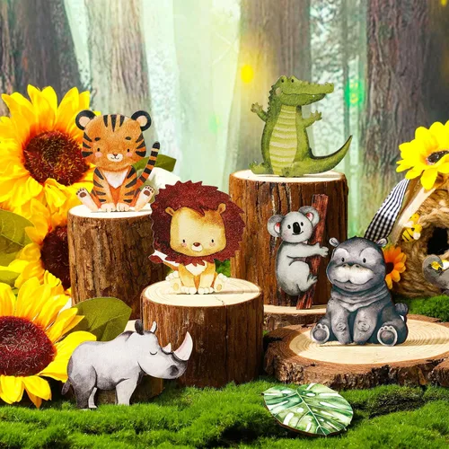 Miniatura 2 de Geetery 12 piezas de animales del bosque de madera con formas recortadas de animales pintados de bosque de safari para baby shower, criaturas