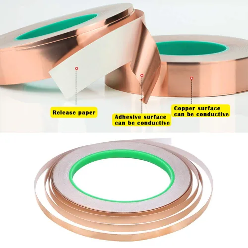 Miniatura 3 de Oubaka Paquete de 2 cintas de cobre (0.5 pulgadas x 66 pies), cinta de cobre conductora de doble cara con adhesivo para blindaje EMI, circuitos