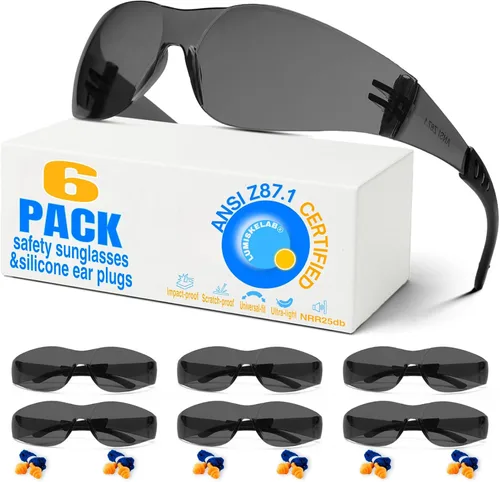 Miniatura 11 de Paquete de 12 lentes de seguridad transparentes para hombres y mujeres – Certificado ANSI Z87.1, 12 tapones de silicona para los oídos (NRR 25 dB)