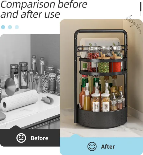 Miniatura 4 de Organizador giratorio de 2 niveles con soporte para toallas de papel, organizador de cocina Lazy Susan para encimera y gabinete, estante de especias