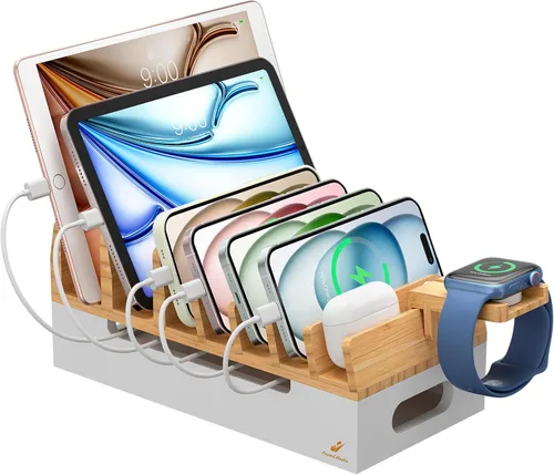 Miniatura 15 de Cargador de pared USB, estación de carga USB de escritorio para múltiples dispositivos, 40W 8A, 5 puertos, cargador portátil de viaje para teléfono