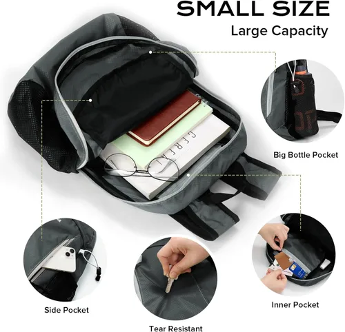 Miniatura 3 de VPBAGE Mochila de senderismo resistente al agua de 15L, mochila pequeña de viaje al aire libre, mochila ligera de día con bucles para herramientas