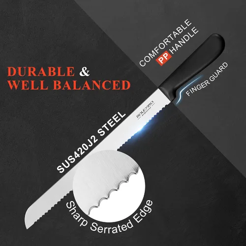 Miniatura 3 de Cuchillo dentado de 10 pulgadas para pan casero, cuchillo de acero inoxidable con borde ondulado ancho, cuchillo de cocina multiusos, cortador