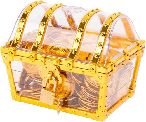 Miniatura 3 de Cofre del tesoro pirata para niños: pequeña caja del tesoro con cerradura y llave, caja de colección vintage de plástico para almacenamiento