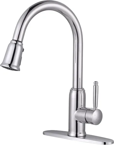 Miniatura 15 de Grifo de cocina de oro negro con rociador: WOWOW Grifo de fregadero de cocina de acero inoxidable 304 para 1 o 3 agujeros, llave mezcladora de arco