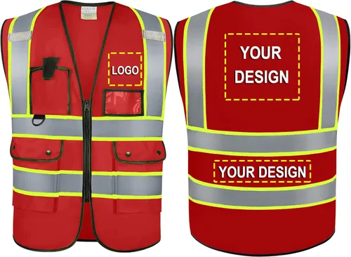 Miniatura 27 de BeautyWill Chalecos de seguridad con logotipo personalizado, chaleco reflectante clase 2 ANSI con bolsillos cremallera alta visibilidad construcción