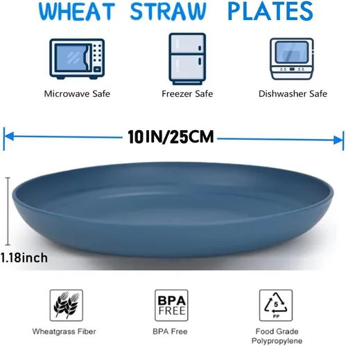 Miniatura 3 de K Y KANGYUN Platos de Cena de Paja de Trigo Irrompibles de 10 Pulgadas, Juego de 4 - Aptos para Lavavajillas, Perfectos para Acampar y Platos
