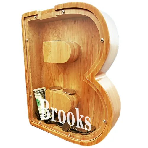 Miniatura 2 de Alcancía personalizada grande de madera con letras, alcancía de monedas, alcancía personalizada con nombre, puede usarse como regalo de Navidad