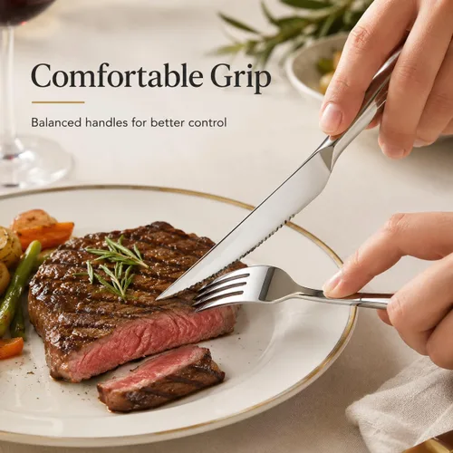 Miniatura 4 de SANTUO 12-Piece Steak Knife and Fork Set for 6, Stainless Steel Steak Knives with Dinner Forks, Serrated Steak Knife Set, Mirror Polished