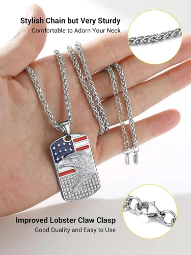 Miniatura 4 de PROSTEEL Collar con etiqueta de perro de la bandera estadounidense, dije de bandera nacional de Estados Unidos, collar patriótico chapado en acero