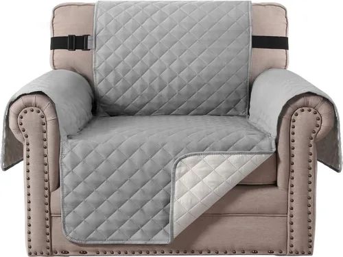 Miniatura 20 de H.VERSAILTEX Funda de sofá resistente al agua para sofá de 3 cojines, reversible, protector de muebles acolchado con correa elástica, funda de sofá