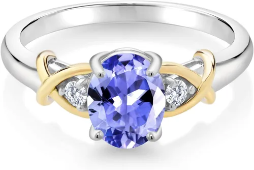 Miniatura 44 de Anillo de compromiso de oro amarillo de 10 quilates y plata 925 con piedra natal y diamantes cultivados en laboratorio para mujer, ovalado de 0.315