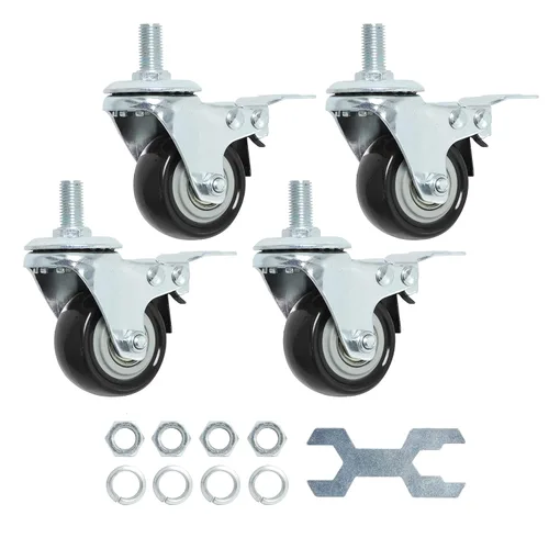 Miniatura 15 de Finnhomy Ruedas giratorias roscadas resistentes de 2 pulgadas, 1/4 pulgadas a 20 x 1 con freno, juego de 4 para estantes de alambre, ruedas lisas