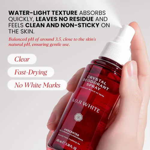 Miniatura 5 de Koji White Even Tone Desodorante Desodorante de sal en aerosol de cristal para mujeres, desodorante sin perfume para pieles sensibles, piedra