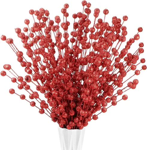 Miniatura 8 de Syhood 200 tallos de bayas con purpurina, 13.8 pulgadas, ramas de acebo para decoración de árbol de Navidad, adornos de vacaciones, decoración