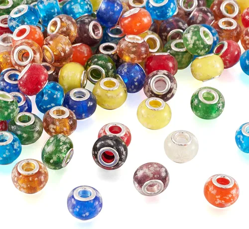 Miniatura 25 de Cheriswelry 100 cuentas europeas de agujero grande con diamantes de imitación de barril hechas a mano, arcilla polimérica, cuentas espaciadoras
