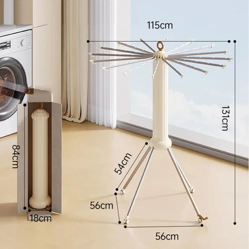 Miniatura 2 de Clothes Drying Rack Foldable,360° Rotatable Holder for Clothing,Aluminum Laundry Stand,Load Capacity 110lbs,with 16 Expandable Rods and Lockable