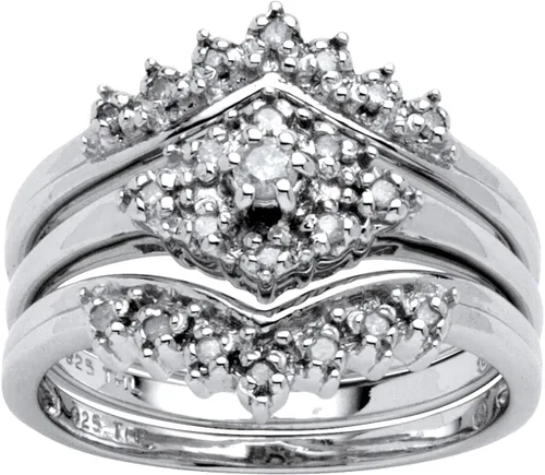 PalmBeach Jewelry Yellow Gold-Plated or Platinum-Plated Sterling Silver Round Genuine Diamond 3 Piece Bridal Ring Set (15 cttw, I Color, I3 Clarity)