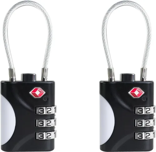 Miniatura 9 de Cerraduras TSA para equipaje, cerradura de combinación pequeña con cable, cerraduras de equipaje aprobadas por la TSA, cerradura combinada para Negro