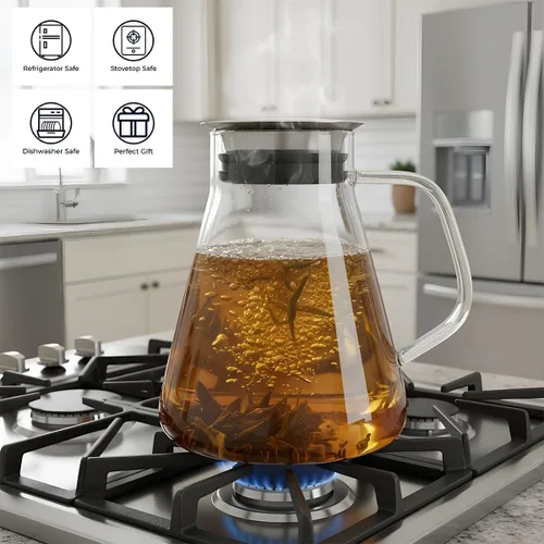 Miniatura 3 de Aquach Tetera de vidrio de 27 onzas con tapa de filtro inteligente, hervidor de té de vidrio de borosilicato seguro para estufas con infusor