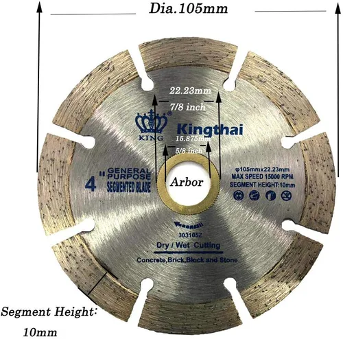 Miniatura 3 de Kingthai Hoja de sierra de diamante de hormigón de corte segmentado húmedo y seco de 4 pulgadas para mampostería con eje de 7/8-5/8 pulgadas
