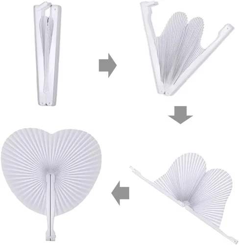 Miniatura 6 de 60 abanicos de papel blanco, abanicos plegables de mano para mujeres, abanicos de mano plegables decorativos de corazón para bodas, novias, Corazón