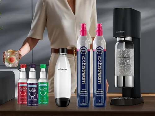 Miniatura 3 de SodaStream Enso Fabricador de Agua con Gas Paquete de Valor - incluye CO2, botellas de carbonatación y sabores Bubly Drop Negro mate