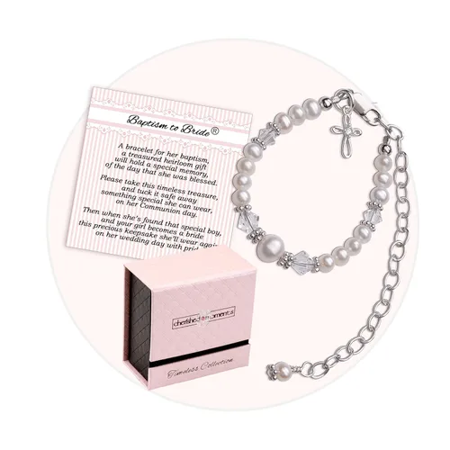 Miniatura 6 de Cherished Moments Pulsera de bautismo a novia de regalo para niñas pequeñas en plata de ley 925 o chapado en oro de 14 quilates con perlas