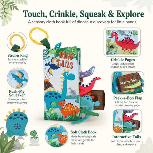 Miniatura 2 de Libros de dinosaurio para bebés de 0 a 6 meses, libros de tela arrugada para bebés, juguetes para el tacto y la sensación de la barriga para bebés