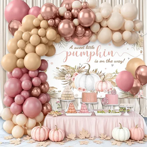 Miniatura 10 de MEHOFOND - Decoración de baby shower con diseño de calabaza pequeña, kit de globos de baby shower con una pequeña calabaza en camino, decoración