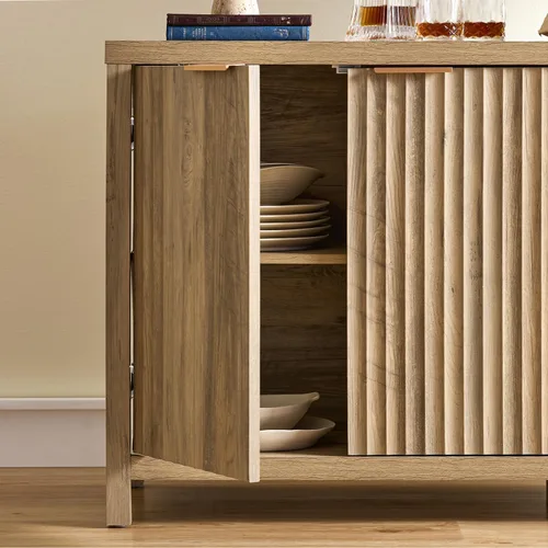 Miniatura 2 de OAKHAM HOME Armario estriado, moderno aparador buffet con credenza de almacenamiento con puertas y estantes, consola multimedia para entrada