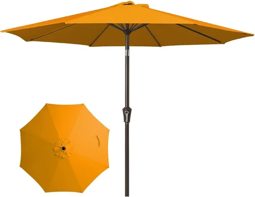Miniatura 16 de JEAREY Sombrilla de mesa de patio al aire libre de 9 pies con botón de inclinación y manivela, sombrilla de mercado, 8 varillas resistentes, Verde
