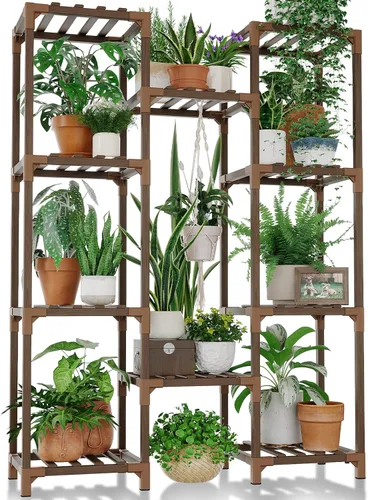 Bamworld Soporte para plantas de interior y exterior, estante alto para múltiples plantas, macetas, soporte de flores de madera, soporte grande para