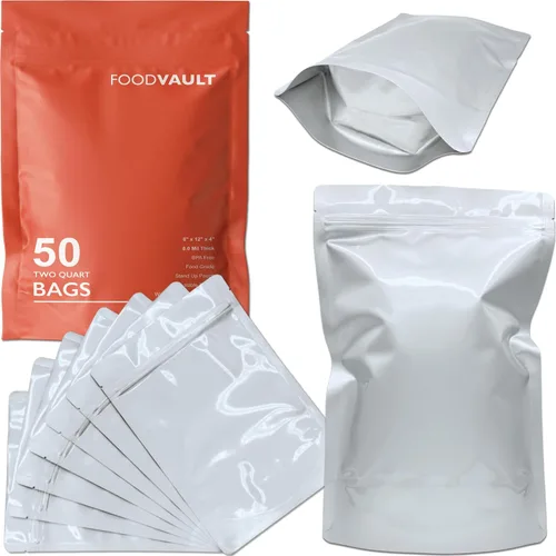 Miniatura 8 de Bolsas de Mylar de 1 cuarto de galón, grosor total de 16 mil, bolsas de Mylar resellables de pie para almacenamiento de alimentos, liofilización