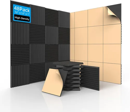 Miniatura 26 de SODOCT - Paquete de 12 paneles acústicos grandes, 47.2 x 23.6 x 0.4 pulgadas, paneles a prueba de sonido para paredes, paneles de absorción de Negro