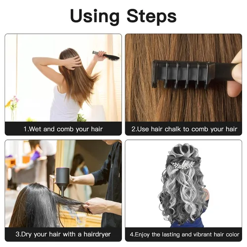 Miniatura 4 de MSDADA Nuevo peine de tiza para el cabello, tinte temporal para niñas y niños con cabello de color claro, tiza lavable para niñas de 4, 5, 6, 7, 8