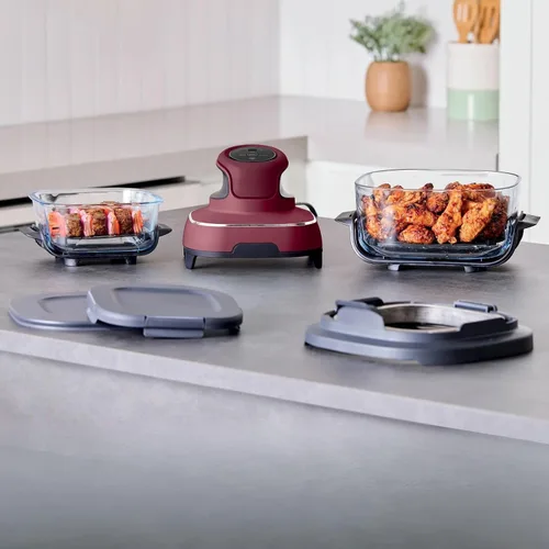Miniatura 8 de Criispi - Freidora de aire portátil de vidrio 3 en 1, 1500 W, con recipientes de borosilicato no tóxico de 4 cuartos y 5 tazas, funciones máximas