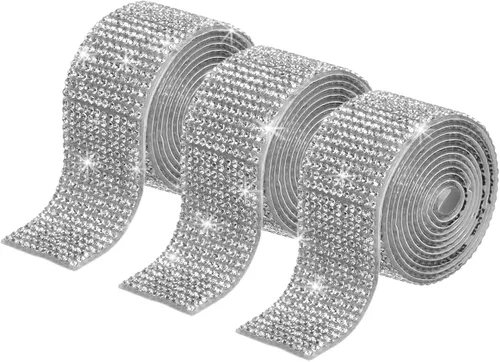 Miniatura 68 de MECCANIXITY 3 rollos de cinta de diamantes de imitación autoadhesiva de 3 yardas y 0.315 in para proyectos de artes y manualidades, pasteles de Beige