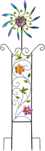 Miniatura 7 de DREAMYSOUL Molinetes de metal para jardín, 9.6 pulgadas de diámetro x 40 pulgadas de alto, molinetes de viento cinéticos para exteriores