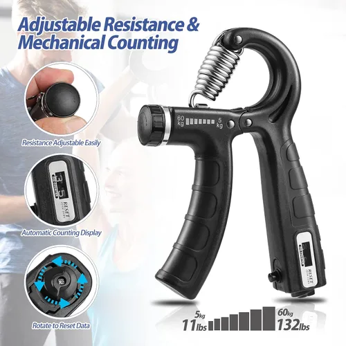 Miniatura 4 de NIYIKOW Paquete de 2 entrenadores de fuerza de agarre con contador, fortalecedor de agarre de mano, resistencia ajustable de 5 a 132.3 lbs, agarre