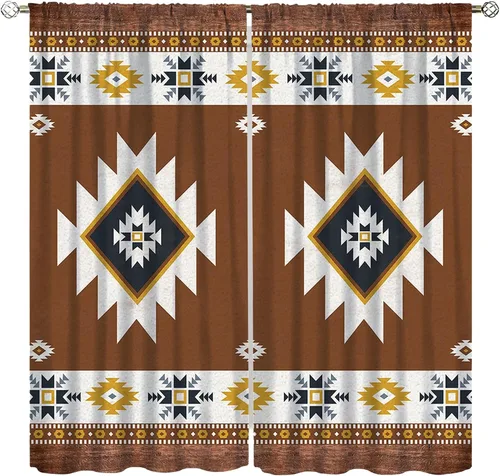 Miniatura 23 de YCness Cortinas aztecas, patrón étnico nativo nativo americano del suroeste, patrón étnico bohemio occidental geométrico para sala de estar