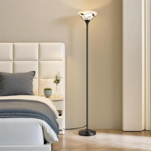 Miniatura 3 de VONLUCE Lámpara de pie de 68 pulgadas para sala de estar, lámpara de pie con pantalla de vidrio esmerilado de nube, borde de vid rizado, lámpara