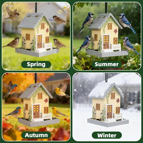 Miniatura 9 de MEWANG Comedero colgante para pájaros al aire libre, casa decorativa de madera para pájaros sin cámara para colibríes, cardenales y pájaros azules
