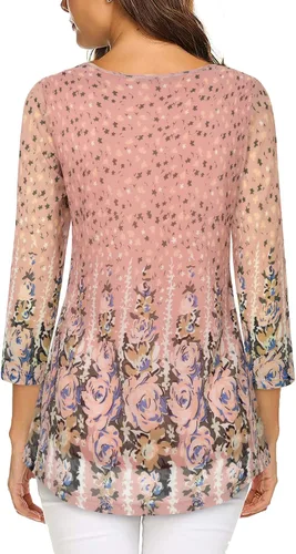Miniatura 3 de VALOLIA Blusa de manga 34 para mujer, estilo casual, holgada, floral, de malla, plisada, en capas