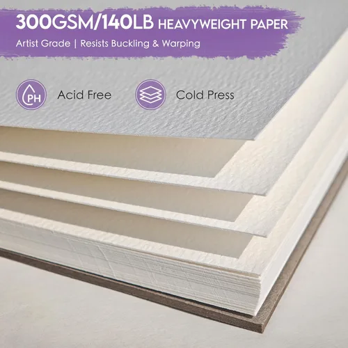 Miniatura 2 de KOVIEDE Bloc de papel de acuarela 100% algodón - 30 hojas 3.5"x5.5" encuadernado en espiral 140lb/300gsm prensado en frío cuaderno de bocetos