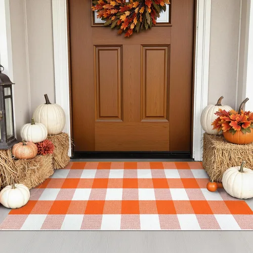 Miniatura 11 de KIMODE Alfombras para puerta delantera de 24"x35", alfombra reversible lavable para decorar el porche de una casa de campo, alfombras a rayas por